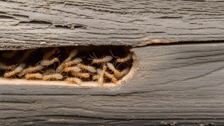 Groupe de termites dans du bois.