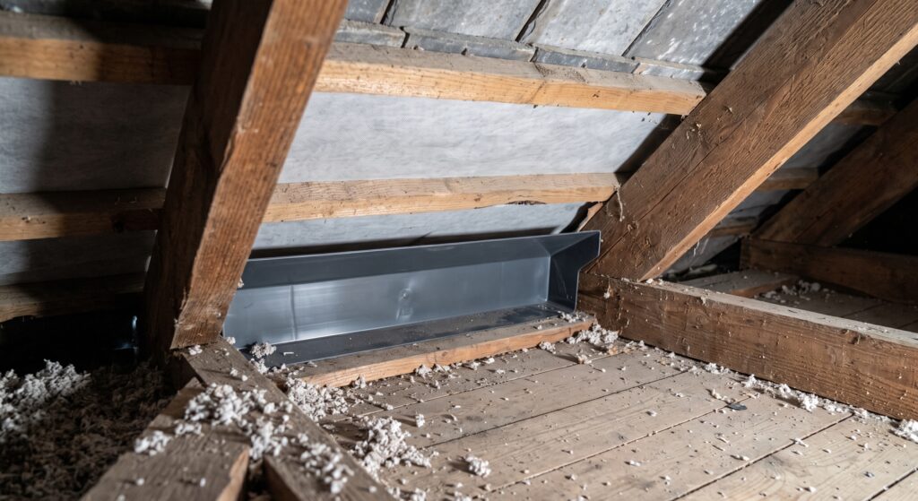 Déflecteur posé en bas de pente d’un comble perdu pour maintenir la ventilation sous la couverture.